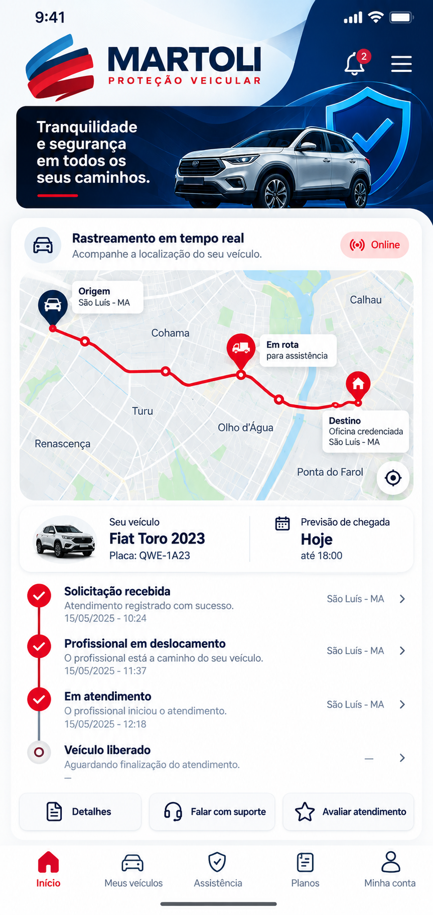 Rastreamento em tempo real no mapa do aplicativo Martoli
